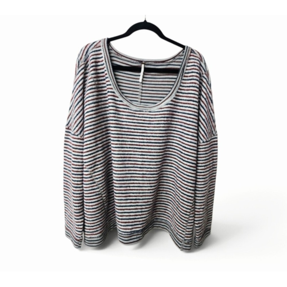 Free People We The Free Top Oversized Large Striped Thermal Scoop Neck Boho